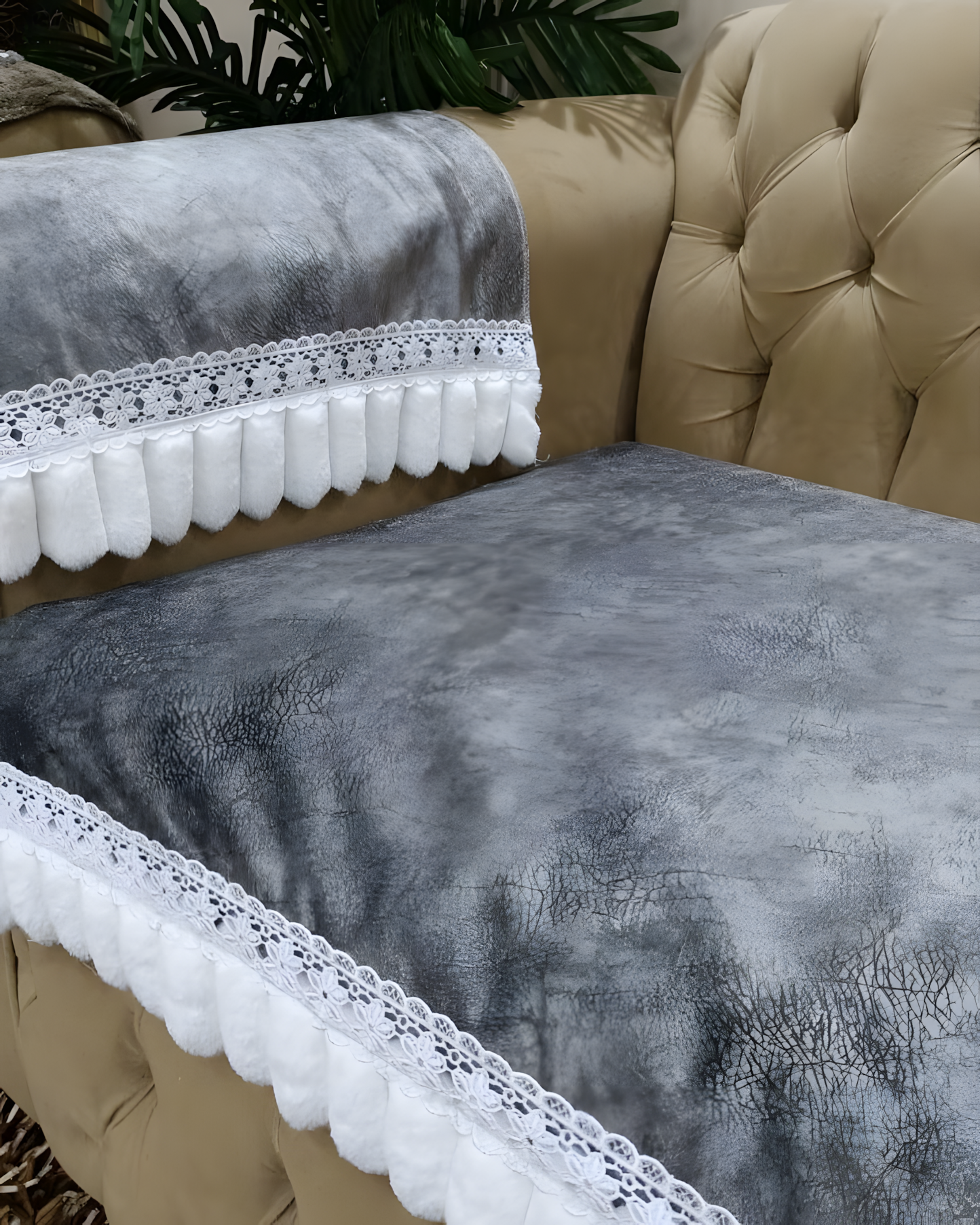 طقم بياضات كنبه جلد مقلوب 10 قطع رمادي