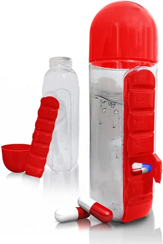 زجاجة مياه ومنظم دواء 2 في 1